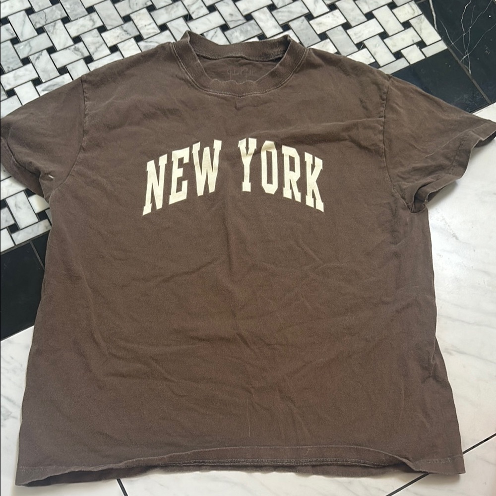 Brandy Melville Brown and White Short Sleeve Tee